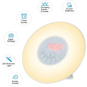 Stellar Wake Up Light - Kleurrijke Zonsopgangwekker - Wekker - Wake-up Light - FM Radio - Nachttafellamp - Zonsopgang - Zonsondergang - 6 Natuurgeluiden - Snooze - Nachtlichtje