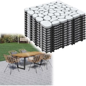 Aufun Steentapijt Natuursteen Leisteen Tegels 30 x 30 cm Tegelmatten 1 m² = 11 Terrastegels Marmer Mozaïek Balkontegels Kliktegels Vloeren voor Balkon, Tuin (Witte Steenschijven)