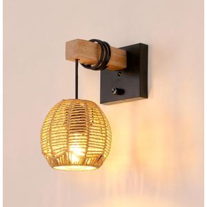 Wandlamp Binnen met Snoer - Wandlamp met Stekker voor Binnen - met Dimbare Schakelaar - Industrieel en Vintage - Slaapkamer Bedlampje