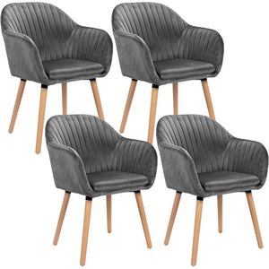 Set Van 4 Eetkamerstoelen Keukenstoel Woonkamerstoel Gemaakt Van Velvet Massief Hout Donkergrijs