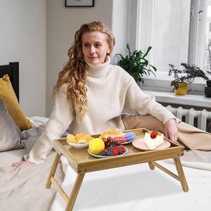 Laptoptafel voor bed, opvouwbare bedtafel,Laptoptafel for your bed, inklapbare laptoptafel - ontbijttafel met inklapbare poten 43D x 52.5W x 30.3H centimetres