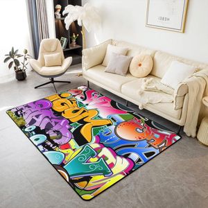 Graffiti-stijl hippie vloerkleed - hiphop decoratie - street art grafisch vloerkleed voor woonkamer slaapkamer - grunge kunst decoratief vloerkleed 100 x 150 cm.