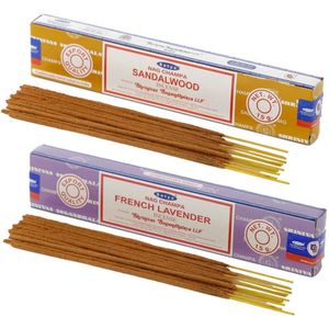 Satya Wierook cadeaus set - 2x geurstokjes - Sandelhout en Lavendel geur - Meditatie