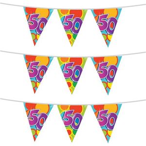 Haza Vlaggetjes 50 jaar - leeftijd verjaardag - 3x stuks - plastic 10m