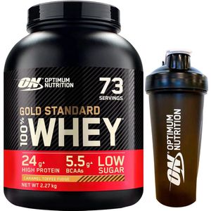 Optimum Nutrition Gold Standard 100% Whey Protein Bundel – Caramel Toffee Fudge Proteine Poeder + ON Shakebeker – 2270 gram (71 servings)
