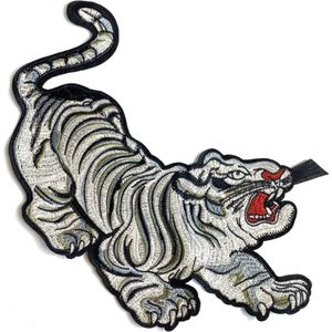 Tijger Siberische tijger Strijk Embleem Applicatie Patch 29 cm / 32 cm / Wit Grijs Zwart