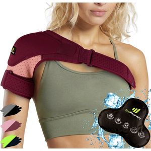 Schouderbrace met Gel Warm-Koud Kompres Dames & Heren - Sport Schouder Brace Rotatormanchetten bij Ontwrichting & Peesontsteking - Neopreen Schouderbandage Linker- en Rechterarm (Bordeaux, L/XL)