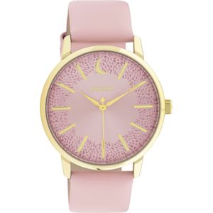 OOZOO Timpieces - goudkleurige horloge met poeder roze leren band - C11042