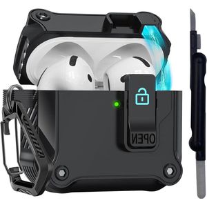 Toepasbare hoes voor AirPods 4 Gen (2024) met USB-C - sleutelhanger en reinigingsstift - sterke valbescherming - auto-open serie - zwart