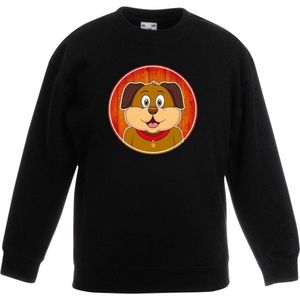 Kinder sweater zwart met vrolijke hond print - honden trui - kinderkleding / kleding 134/146