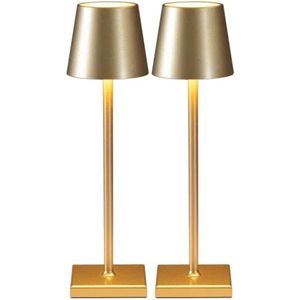 2 Stuks - Oplaadbare Tafellamp - Dimbaar - Aluminium - Bureaulamp - Waterdicht - 38CM - Nachtlamp - Goud