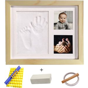 Helofa Fotolijst met Klei Afdruk – Baby Hand en Voet – Houtkleurig Lijstje – Kraamcadeau en Babyshower – Gipsbuik