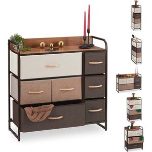 Ladekast met 7 lades en plateau - Opvouwbare manden - Stalen frame voor elke kamer - Bruin HBD 79 x 80 x 31 cm
