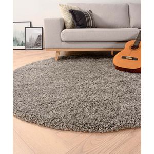 Rond hoogpolig vloerkleed shaggy Grand effen - lichtgrijs 80 cm rond