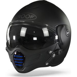 ROOF Roadster Iron Mat Zwart Blauw Jethelm - Maat SM - Helm