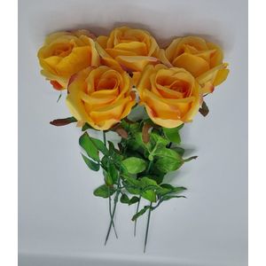 Roos - R3 - 50cm - Licht Oranje - 5 bloemen - Grafdecoratie - Zijdenbloemen - Kunstbloemen