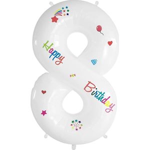 Folieballon Cijfer 8 Jaar Verjaardag Versiering Cijferballon Happy Birthday Decoratie Helium Ballonnen Folie Wit - Xl