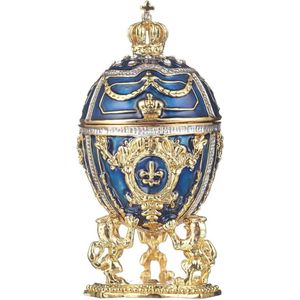 Faberge style egg jewelry box - lions and imperial crown design - 7.5cm black