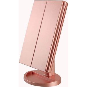 Make Up Spiegel met Verlichting - Dimbare LED licht - Scheerspiegel - Makeup - Incl. 10x Vergroting en Organizer - roze