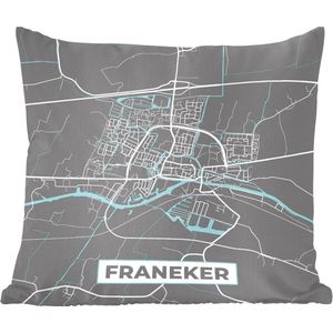 Sierkussens - Kussentjes Woonkamer - 60x60 cm - Plattegrond - Franeker - Grijs - Blauw - Stadskaart