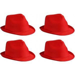 6x stuks trilby feesthoedje rood voor volwassenen - Carnaval party hoeden
