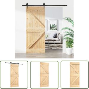 The Living Store Schuifdeur met beslag 85x210 cm massief grenenhout - Schuifdeur - Granen Hout - Binnendeur - Sliding Door - Kamer Scheidingswand