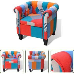 The Living Store Patchwork Fauteuil - Polyester - 68.5x60.5x65cm - Multiplex Frame