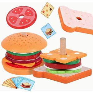 Houten Montessori Speelgoed - Stapelbare Hamburger en Sandwich - Motoriek Speelgoed - Educatief Speelgoed - Vanaf 3 Jaar