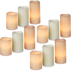 Relaxdays 12x led kaarsen - elektrische kaarsen op batterijen - flikkerend – wax