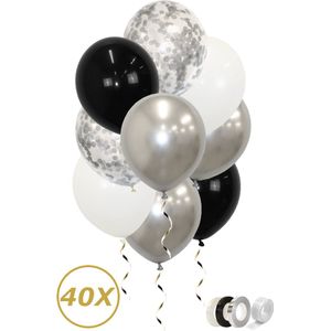 Zilveren Ballonnen Confetti Verjaardag Versiering Abraham Helium Ballonnen Feest Versiering Sarah Zwart Wit – 40 Stuks