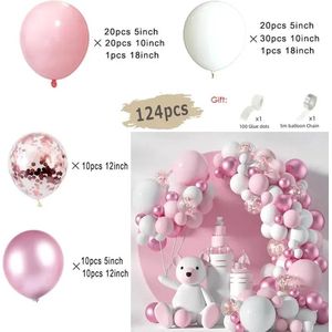 Clixify Ballonnen set compleet - Ballonnenboog roze wit - Feestballonnen - Gender reveal ballonnen - Alles in 1 Ballonnenpakket Hoge kwaliteit - 124 Stuks - Ballonnenboog Decoratie Feestpakket - Boog- Verjaardag - Babyshower versiering