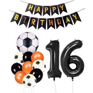 Cijfer Ballon 16 | Snoes Champions Voetbal Plus - Ballonnen Pakket | Oranje en Zwart