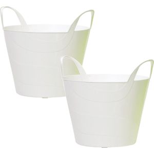 2x Stuks flexibele emmer/wasmand/kuip wit 30 liter - Opbergmanden - Wasmanden - Flexibele emmers