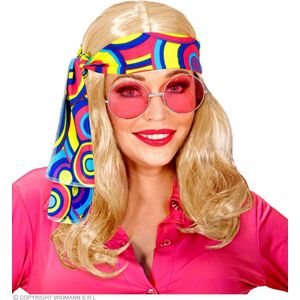 Widmann - Hippie Kostuum - 70s Disco Pruik Met Hoofdband Blond - Blauw, Blond - Carnavalskleding - Verkleedkleding