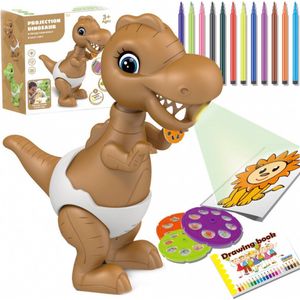 Playos® - Dinosaurus Projector - 19 cm - Bruin - 24 Patronen - met 12 Stiften - Tekenen - Creatief Speelgoed - Tekenprojector - Sinterklaas