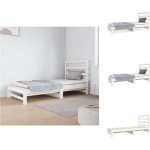 vidaXL Logeerbed Grenenhout - Houten Slaapbank 195.5x182x30cm - Wit - Eenvoudig in Gebruik - Uitschuifbaar - Comfortabele Ondersteuning - Matras Niet Inbegrepen - Bed