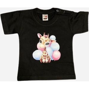 Baby shirt giraffe maat 80 zwart korte mouw