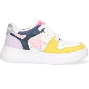 Braqeez 423111-156 Meisjes Lage Sneakers - Geel/Wit/Roze/Paars - Nubuck - Veters