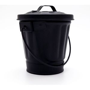 Tafel prullenbakje - Zwart - 10x11cm - afvalbakje aanrecht - Met deksel - Industrieel