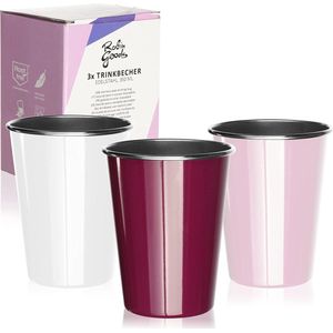 3 x roestvrijstalen drinkbekers in wit, roze, paars, hoogwaardige beker, campingbeker, onbreekbaar en BPA-vrij (03 stuks, wit/roze/paars)
