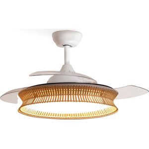 CREATE - Plafondventilator met Stil Licht 40W Ø107 cm - Rieten Afwerking - WIND CLEAR RATTAN