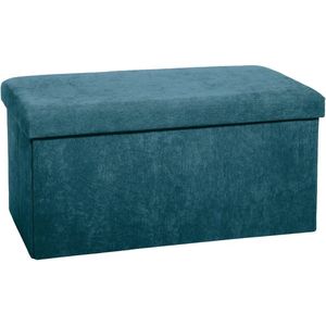 Atmosphera Poef/krukje/hocker Amber - Opvouwbare zit opslag box - fluweel zeeblauw - 76 x 38 x 38 cm - MDF/polyester - 120 liter inhoud