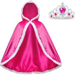 Elsa cape roze Elsa jurk bont 104-110 (110) prinsessenjurk verkleedkleding + kroon