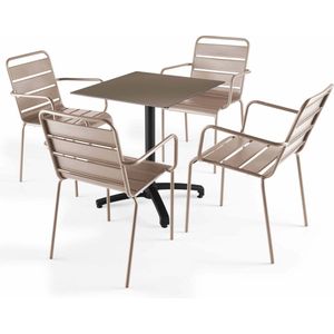 Oviala - 70x70 cm taupe verstelbare tafel met 4 taupe stoelen - Opera