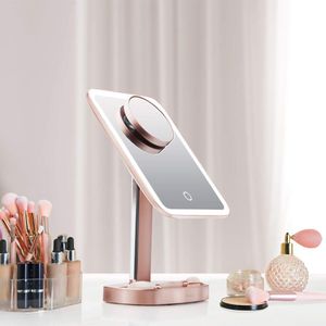 LED Make-up Spiegel met 3 lichtinstellingen en 15x vergrotingsspiegel - Kies tussen natuurlijk daglicht, zacht wit of neutraal wit licht - Aura (Rosegoud