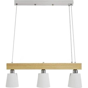 D&B - Hang Lamp - Eettafel Lamp - In hoogte verstelbaar - Kleur Wit - Hout - E27 - 25 W - 3 Lichtpunten