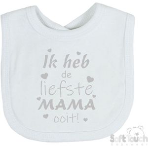 Soft Touch Slabber Slabbetje Slab ""Ik heb de liefste MAMA ooit!"" Moederdag Unisex Katoen Wit/zilver (shiny) Maat 33x22 Cm