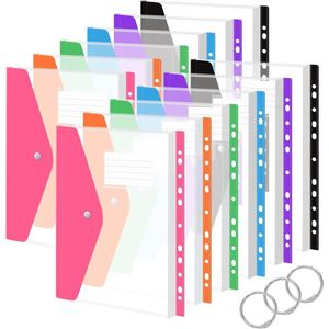 Multifunctionele Transparante Documentenmap Set van 12 met Drukknop en Etiketvak