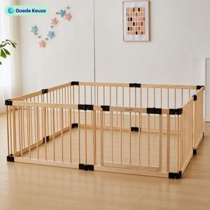 Lucellia® Prime Wood Grondbox Baby - Inklapbare Speelbox - Kinderbox Hout - Playpen Kruipbox- Babypark - Babybox - Inklapbare Houten Speelbox met Slim Kliksysteem en Zuignappen - 172x172x61 CM - Zwarte Connectoren