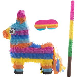 Funny Fashion Verjaardag Pinata Ezel - 35 x 39 cm - papier - set met stok 54 cm en masker